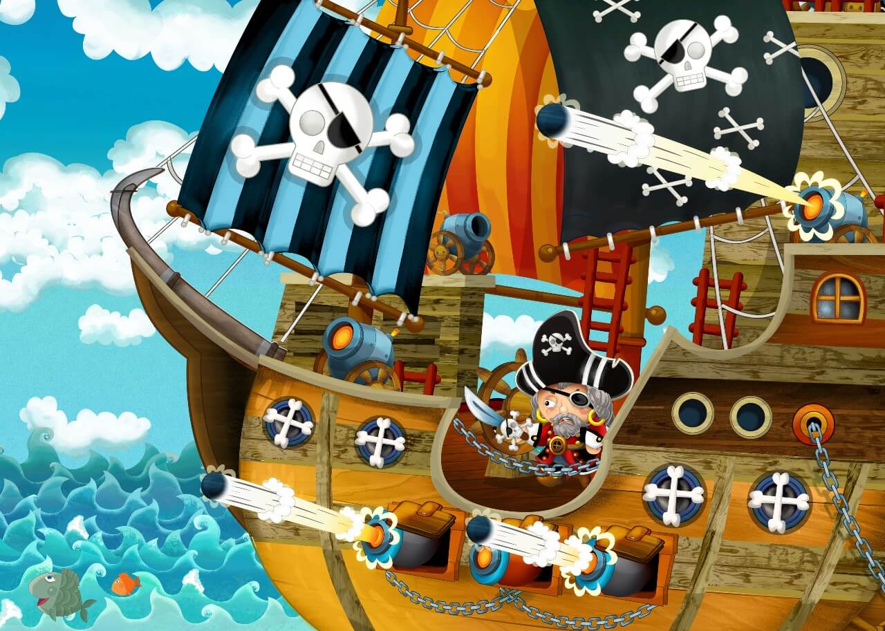 Пиратский корабль плывет по морю